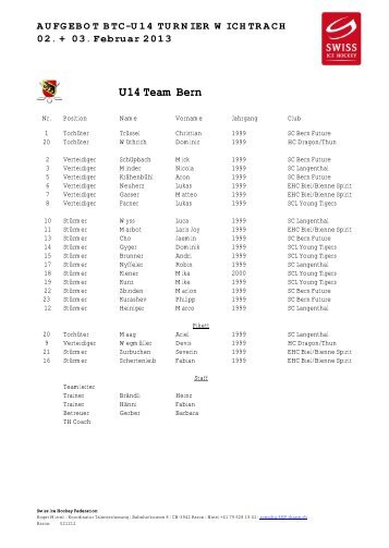 U14 Team Bern - Swiss Ice Hockey