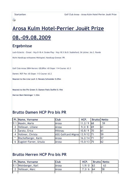 Arosa Kulm Hotel-Perrier Jouët Prize 08.-09.08.2009 - Swiss Golf