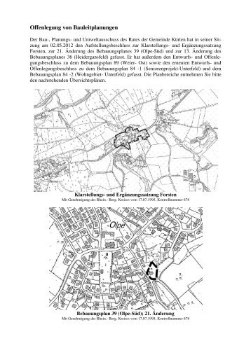 Offenlegung von Bauleitplanungen - Gemeinde Kürten