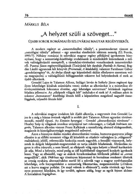 Tiszatáj - XLVIII. évf. 1. sz., 1994. január - EPA