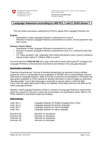 Language Assessors according to JAR FCL 1 and 2 ... - Flight Support