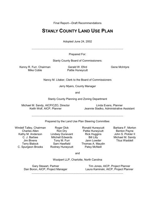 Land Use Plan – 2002 - Stanly County, North Carolina