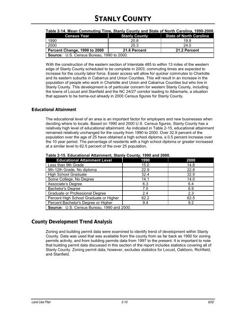 Land Use Plan – 2002 - Stanly County, North Carolina