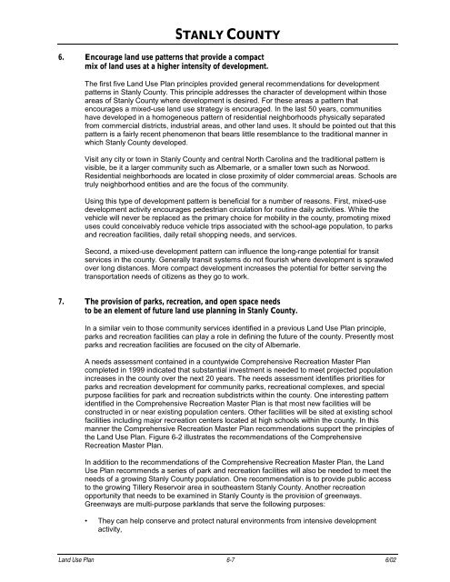 Land Use Plan – 2002 - Stanly County, North Carolina