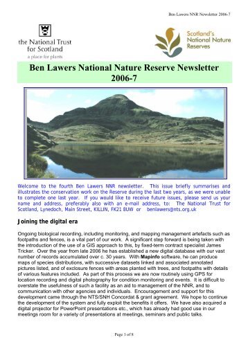 Ben Lawers NNR Newsletter - Scottish Natural Heritage