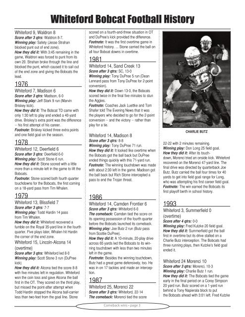 Whiteford Bobcat Football History - BlogsMonroe.com