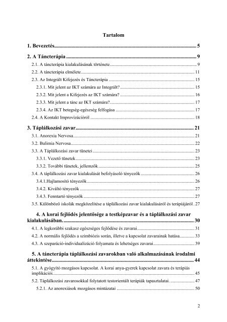 Táplálkozási zavarok kezelése nonverbális terápiával - és Táncterápia