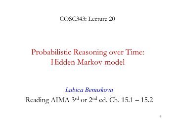 Probabilistic Reasoning over Time: Hidden Markov model