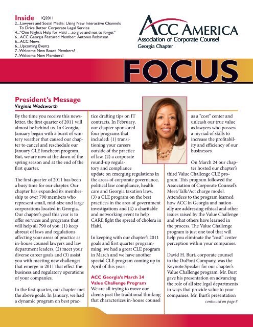 President's Message Inside - Association of Corporate Counsel