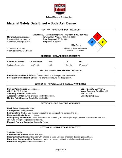 Soda Ash Dense Colonial Chemical Solutions