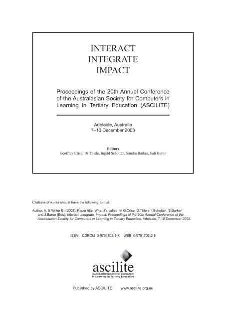 INTERACT INTEGRATE IMPACT - ascilite