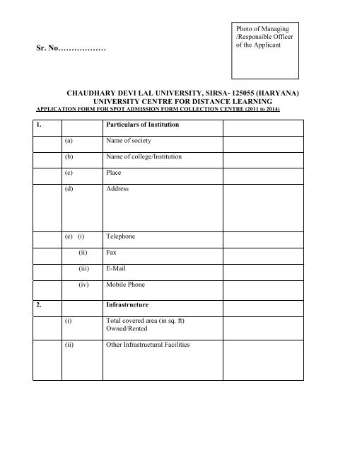 Proforma/Guidelines for Spot Admission Form Collection Centre