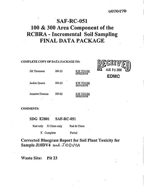 SAF-RC-051 100 & 300 Area Component. of the ... - Hanford Site