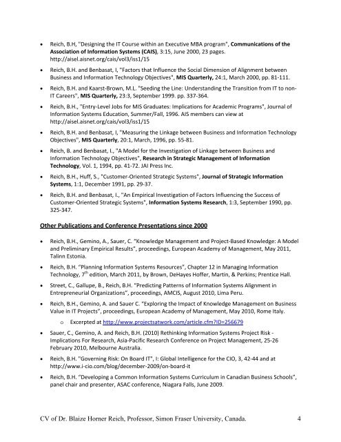 Curriculum Vitae - SFU Beedie School of Business - Simon Fraser ...