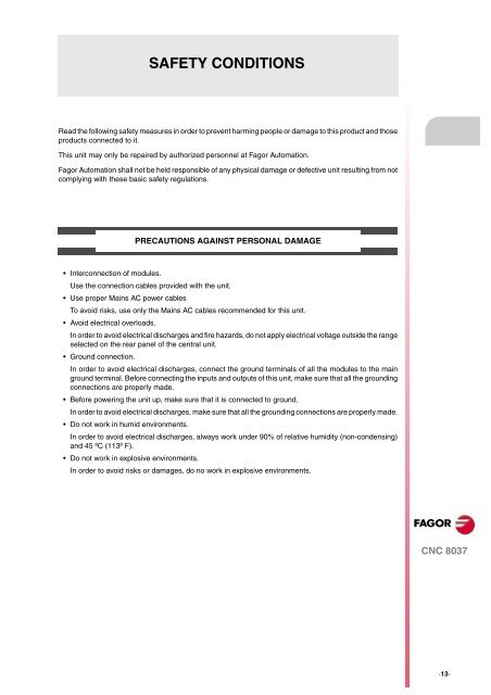 CNC 8037 - Installation manual - Fagor Automation