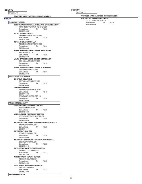 Texas True Choice Facility and Ancillary ... - Seton Health Plan