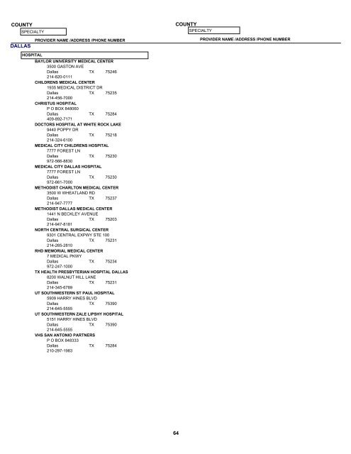 Texas True Choice Facility and Ancillary ... - Seton Health Plan