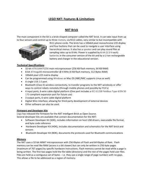 LEGO NXT: Features &amp; Limitations