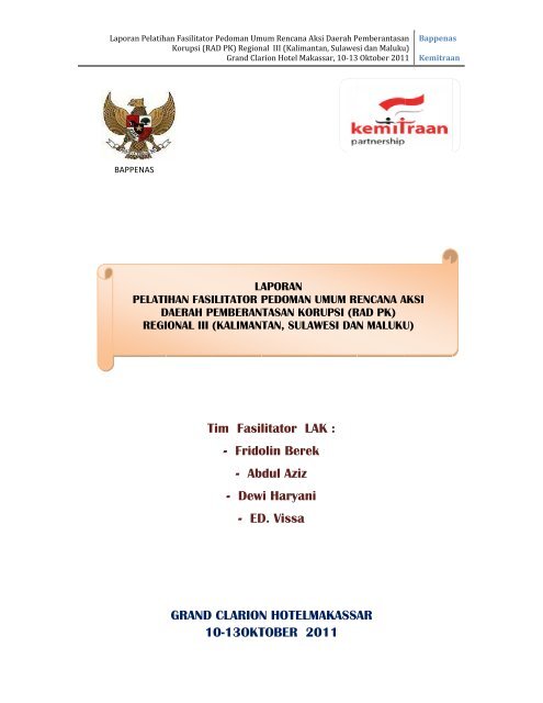 Laporan Kegiatan Pelatihan Fasilitator RAD PK REGIONAL III