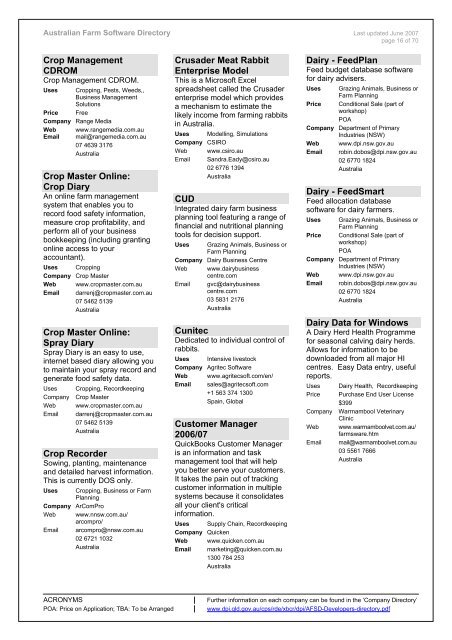 Australian Farm Software Directory--Software Product Catalogue