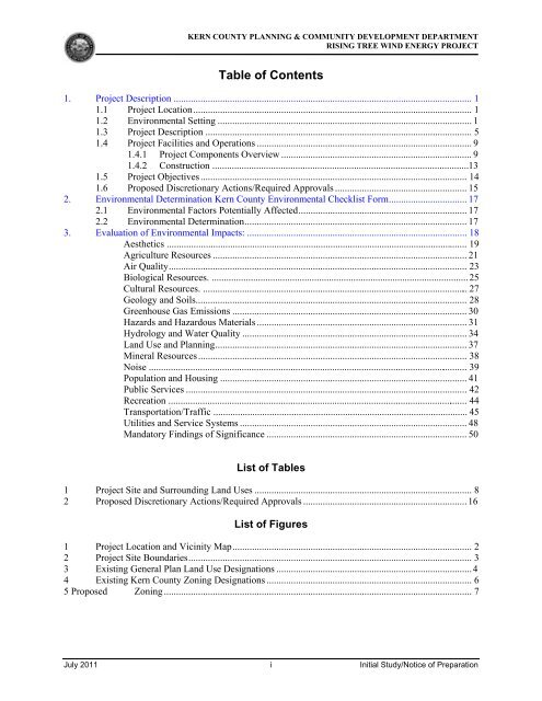 Rising Tree Wind Farm Project Notice of Preparation - County of Kern