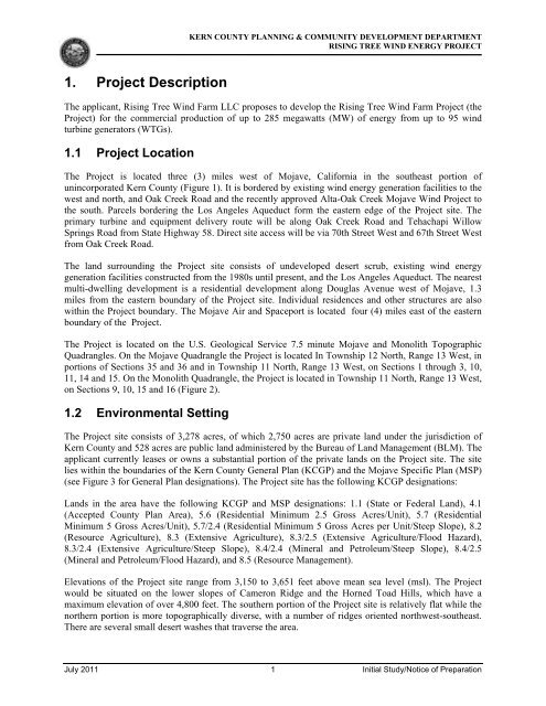 Rising Tree Wind Farm Project Notice of Preparation - County of Kern