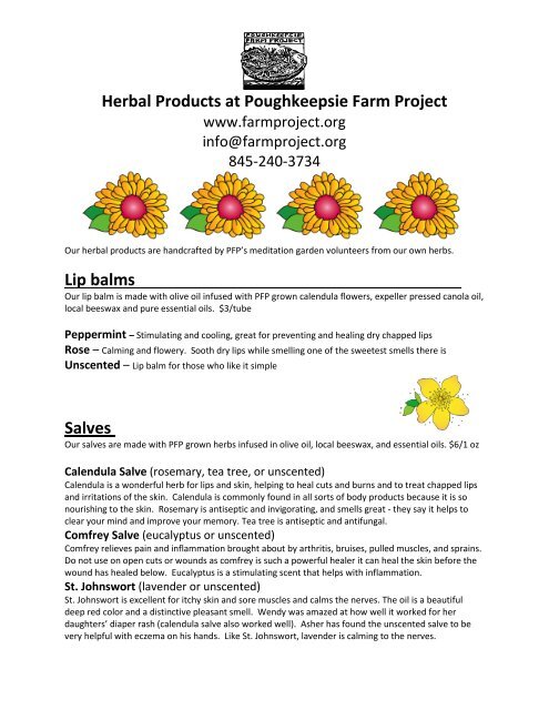 PFP Herbal Product List Fall 2012 pdf Poughkeepsie Farm Project