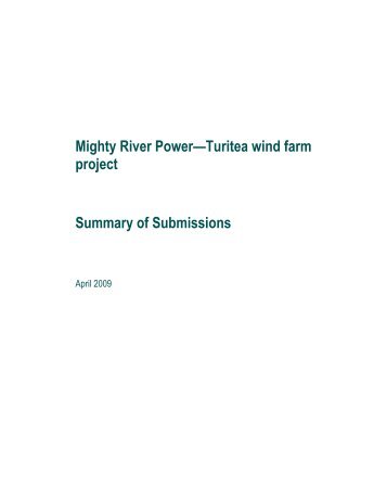 Mighty River Power—Turitea wind farm project Summary of ...