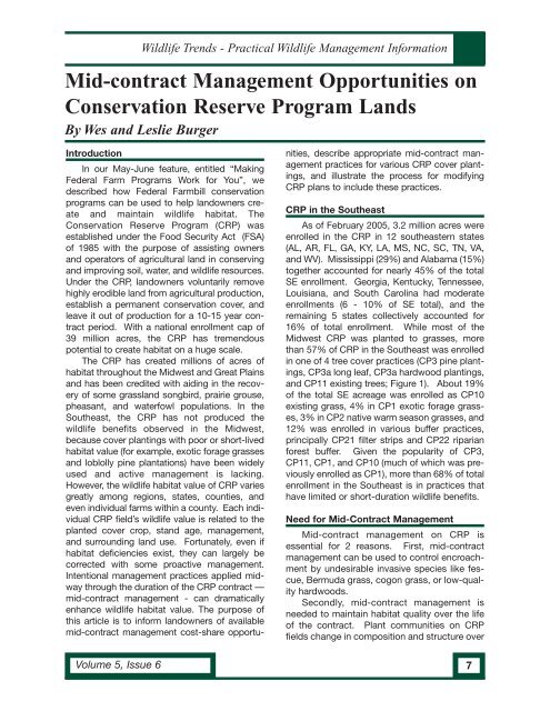 Mid-contract Management Opportunities on Conservation Reserve ...