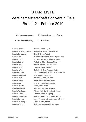 STARTLISTE Vereinsmeisterschaft Schiverein Tisis Brand, 21 ...