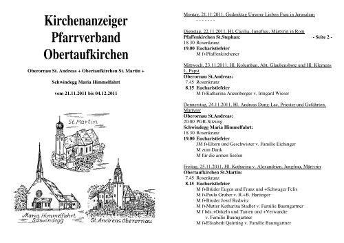 Kirchenanzeiger 21.11.-04.12.2011 - Pfarrverband Obertaufkirchen ...