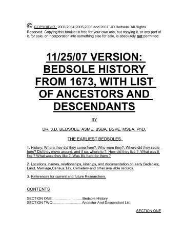 11/25/07 VERSION: BEDSOLE HISTORY FROM 1673 ... - NCGenWeb