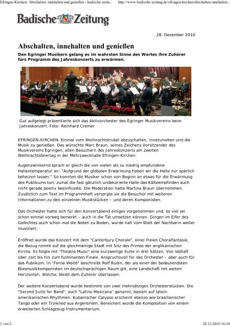 Presse Badische Zeitung - Musikverein Egringen