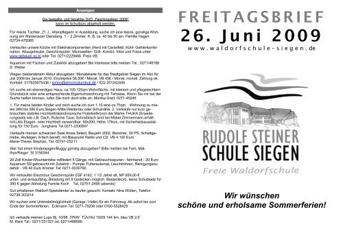 Freitagsbrief vom 26.06.2009 - Rudolf-Steiner-Schule Siegen Freie ...