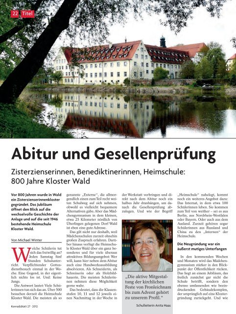 Artikel und Rezension Konradsblatt - Heimschule Kloster Wald