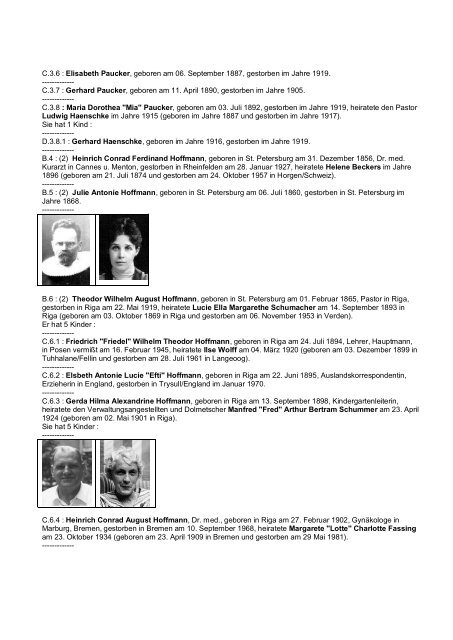 Nachfahren-Liste von Friedrich Theodor Hoffmann