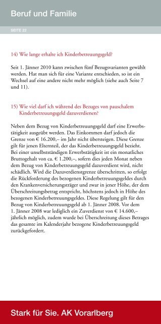 Beruf und Familie (pdf 534,5 kb) - AK - Vorarlberg