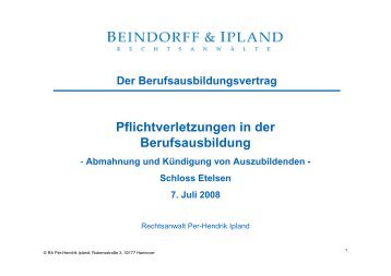 Pflichtverletzungen in der Berufsausbildung - Beindorff & Ipland