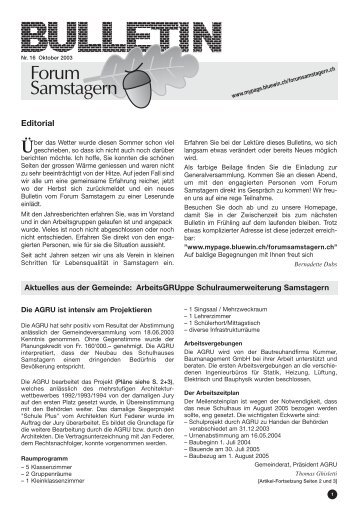 Seite 01, Editorial, AGRU - Forum Samstagern