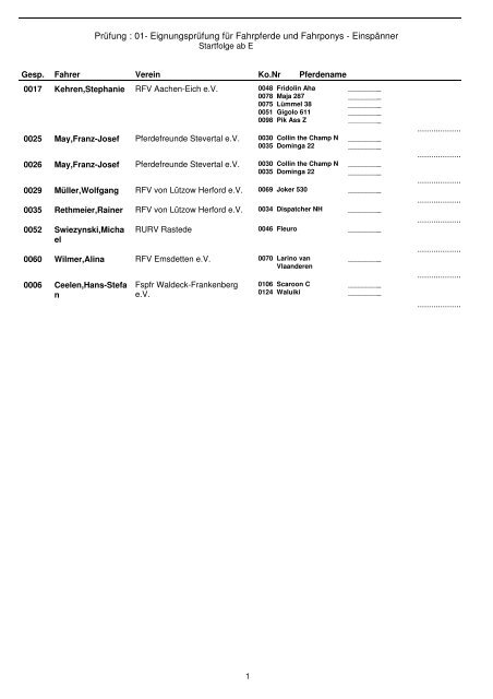 Prüfung : 01- Eignungsprüfung für Fahrpferde und Fahrponys ...