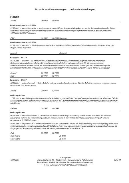 Rückrufe von Personenwagen - AutoExtrem.de