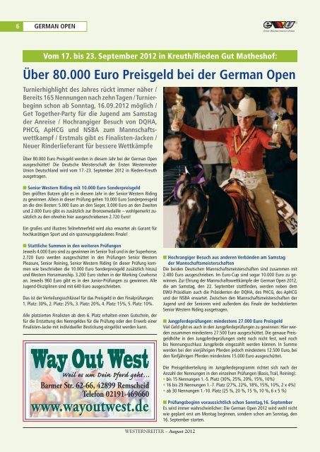 german open 2012 - Erste Westernreiter Union Deutschland e.V.