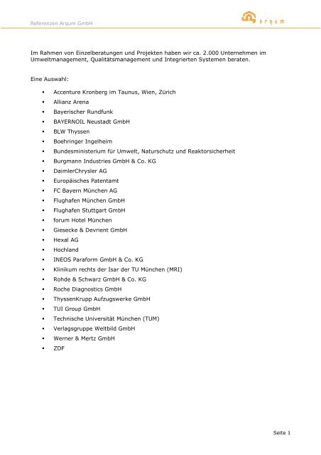 Referenzliste Arqum Januar 2013