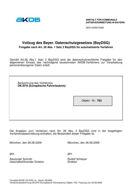 Vollzug des Bayer. Datenschutzgesetzes (BayDSG) - AKDB
