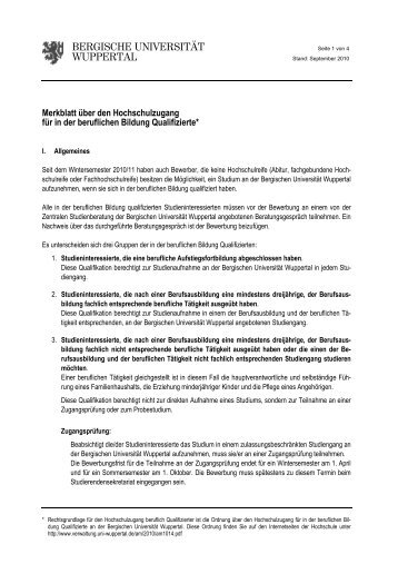 Merkblatt Hochschulzugang für beruflich Qualifizierte