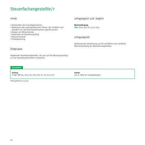 Lehr- und Studien- gänge 2012/2013 - Steuer-Fachschule Dr. Endriss