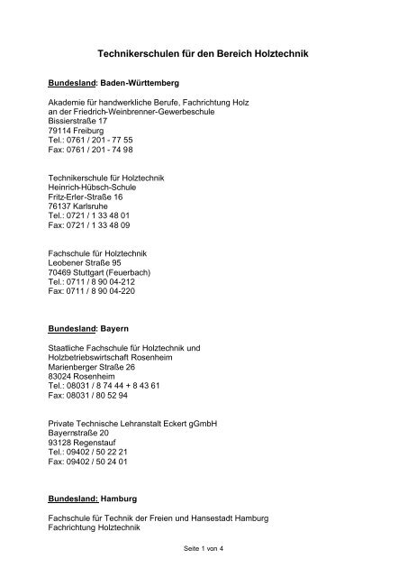 Technikerschulen für den Bereich Holztechnik (PDF)