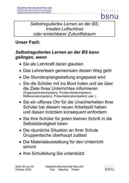 Gestaltung der Rahmenbedingungen - Staatliche Berufsschule Neu ...