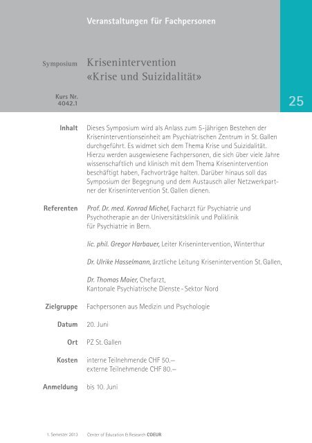 COEUR: 1. Semester-Programm 2013 (1473 kb, PDF - Kantonale ...