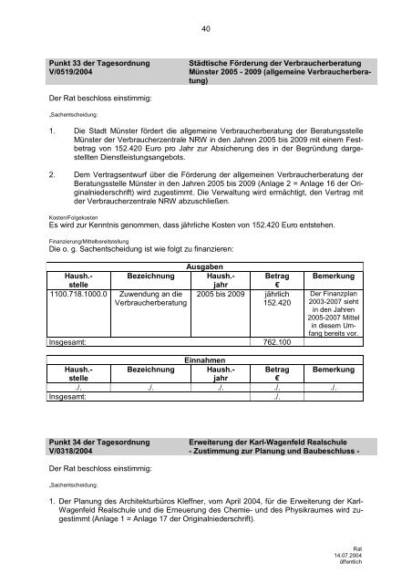 Sitzung am 14.07.2004 - Stadt Münster
